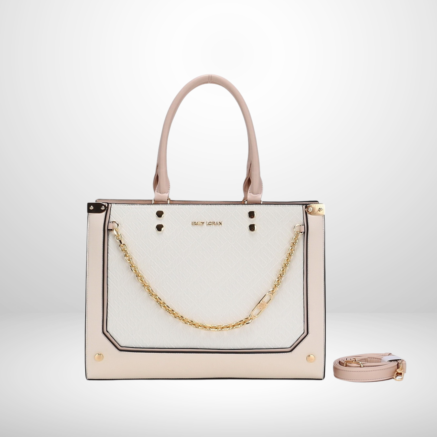 Tan Multicolour Double Handle Tote with Chain Accent