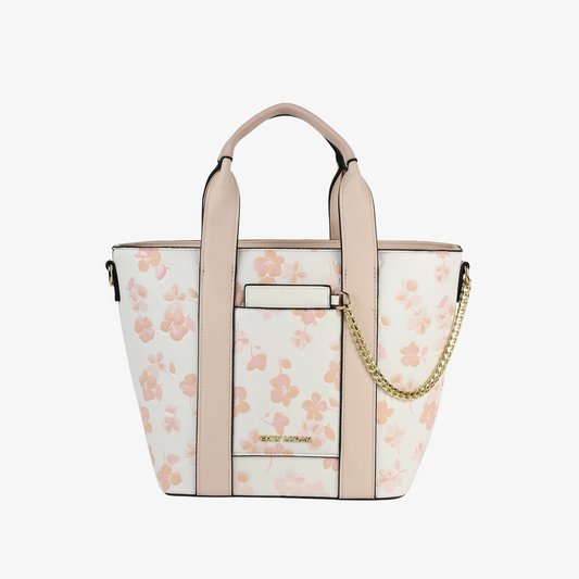 White Floral Handbag with Gold Chain Strap