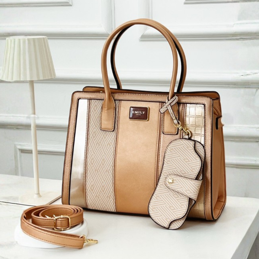 Black Panel Top Handle Tote with Sunglass Case