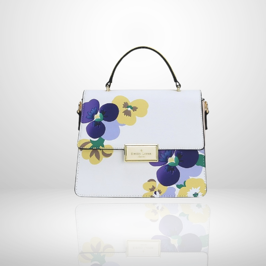 Pia Top Handle White Floral Handbag