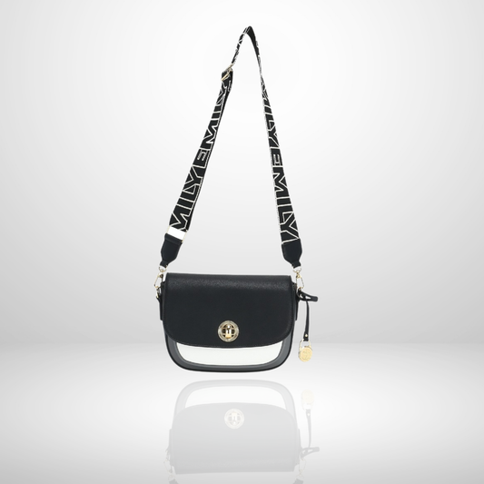Ophelia Light Crossbody Bag with Woven Strap in Black