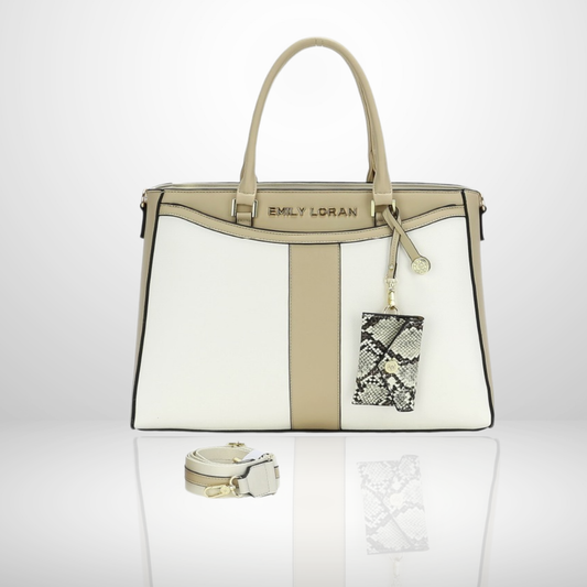 Structured City Tote Bag with Snake Print Pouch