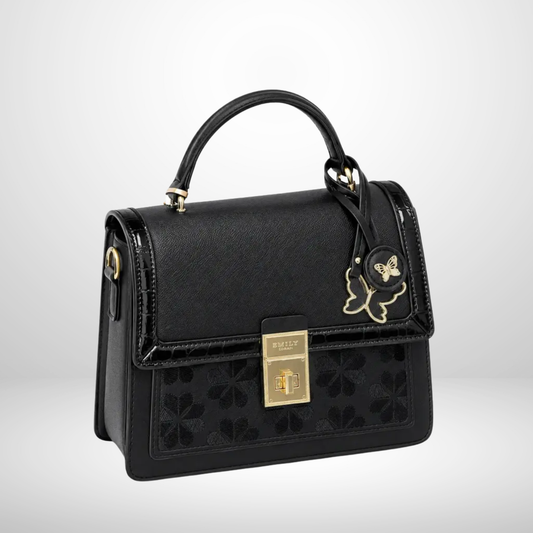 Janice Black Turn Lock Top Handle Bag