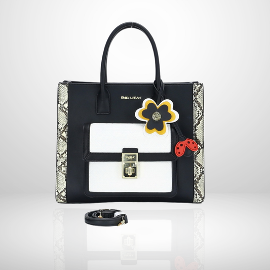 Giselle White Structured Tote Bag with Floral Charm