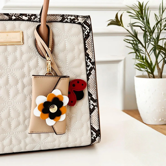 Lucy Beige Embroidered Satchel Tote Bag with Flower Pouch