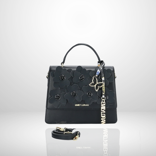 Belle White Appliqué Floral Top Handle Bag