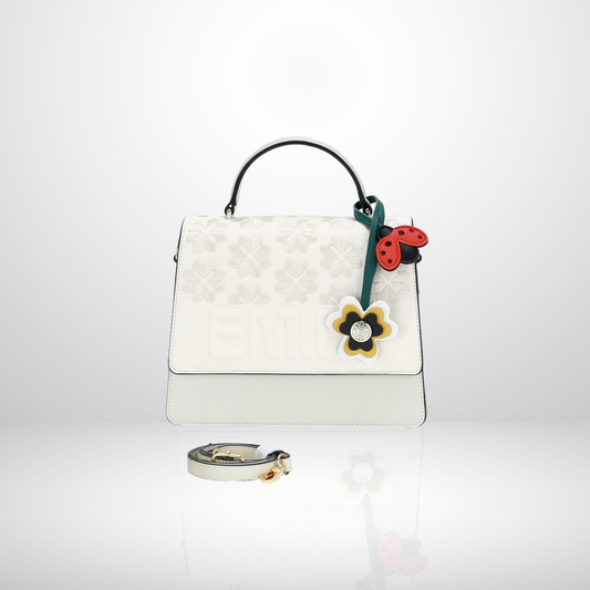 Inez White Floral Embroidered Top Handle Bag