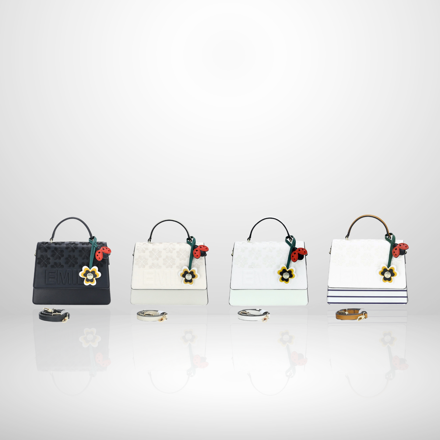 Inez White Floral Embroidered Top Handle Bag