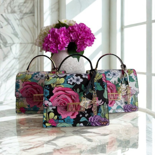 Camille Beige Floral Top Handle Bag