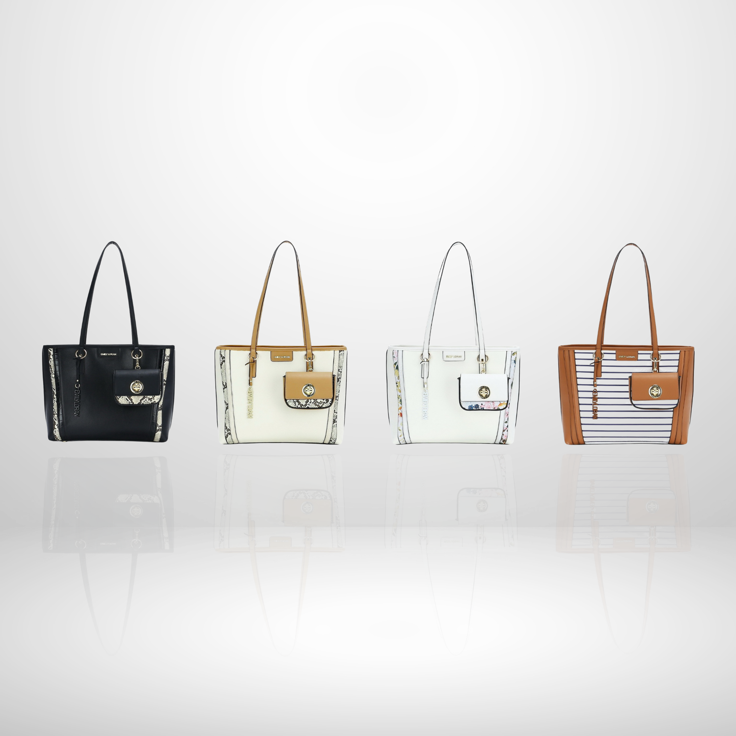 Structured women’s tote bag with contrast details and mini pouch.