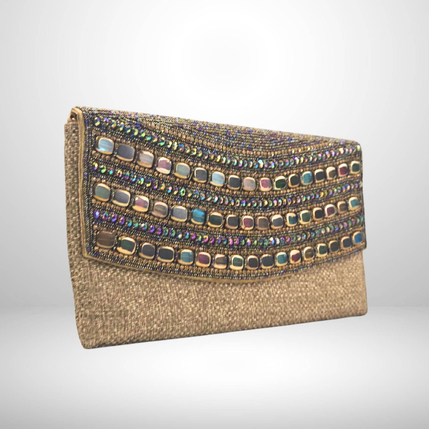 Gold Beaded Necklace Long Envelope Clutch