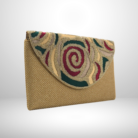 Gold Bead & Threadwork Envelope Clutch