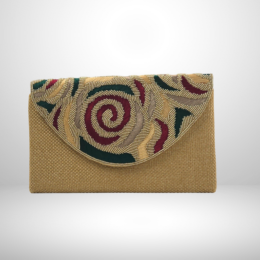 Gold Bead & Threadwork Envelope Clutch