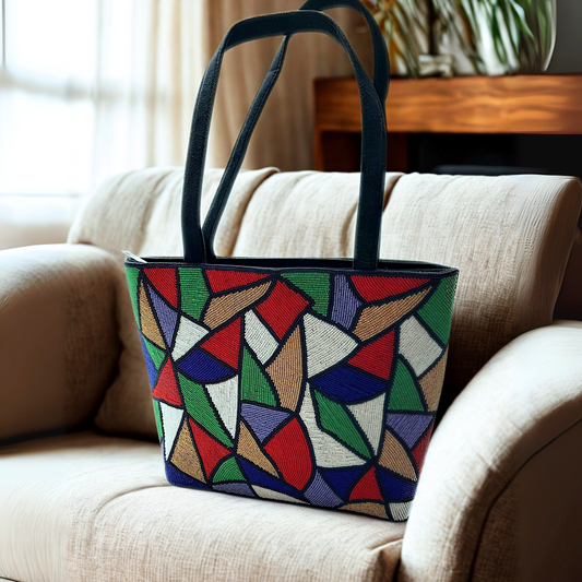 Geometric Beaded Shoulder Bag