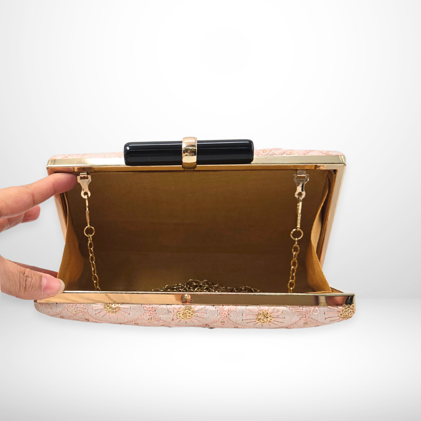 Pink Embroidered Fabric Box Clutch