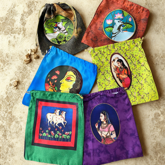 Printed Fabric Drawstring Pouch