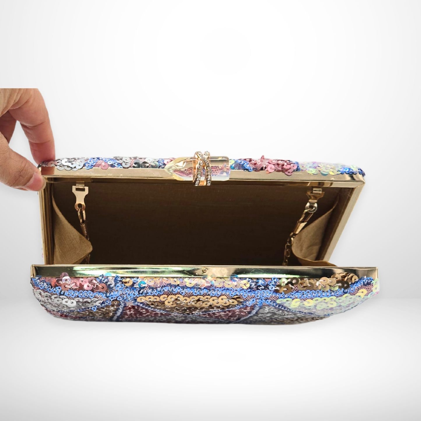 Pastel Geometric Fabric Sequin Box Clutch