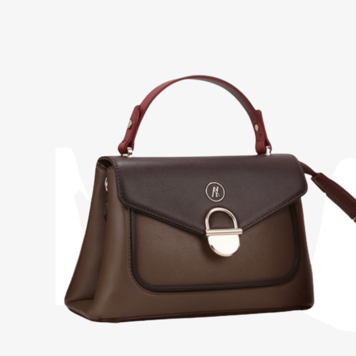 Taupe & Brown Satchel Bag with Additional Strap