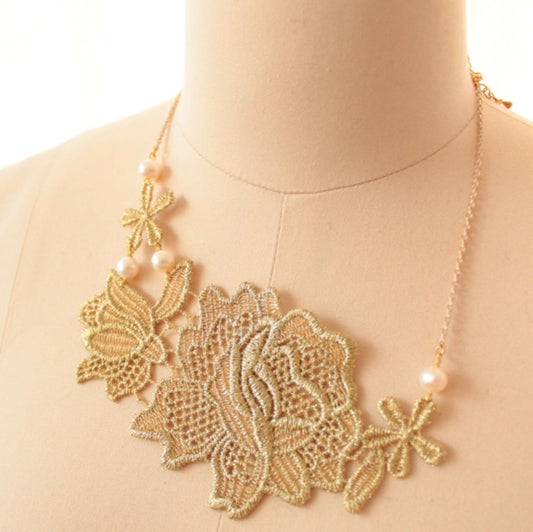 Golden Rose Lace Necklace