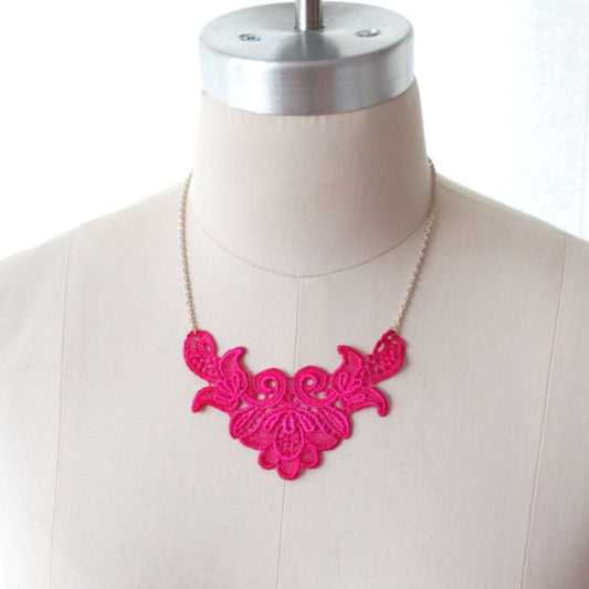 La Fleur Necklace in Hot Pink Lace