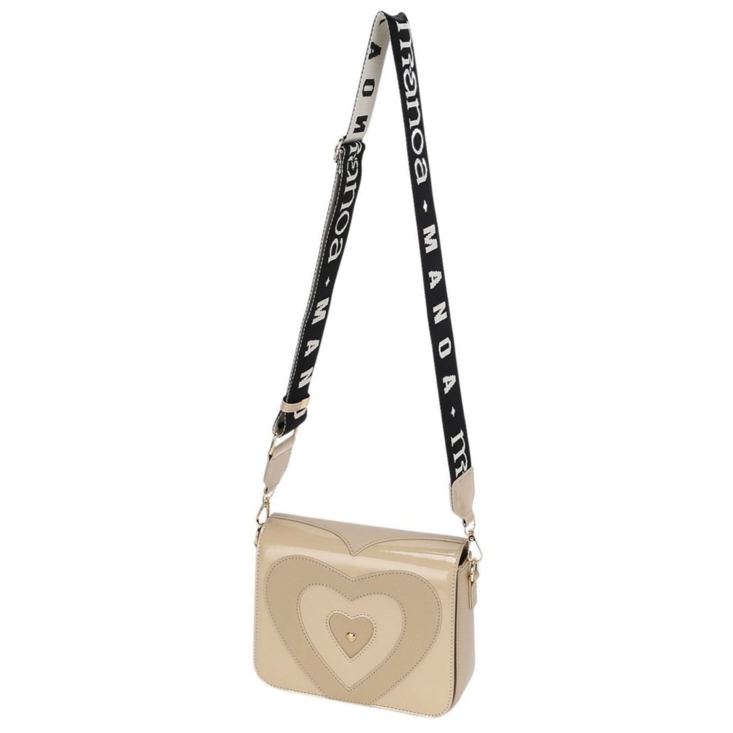 Beige "Heart" Crossbody Bag with Woven Strap