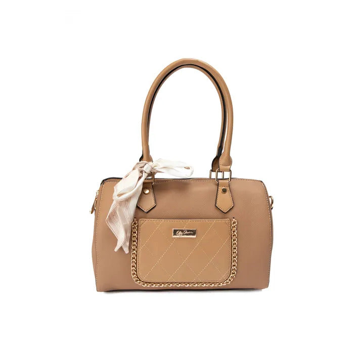 Beige Shoulder Duffel Bag with Scarf