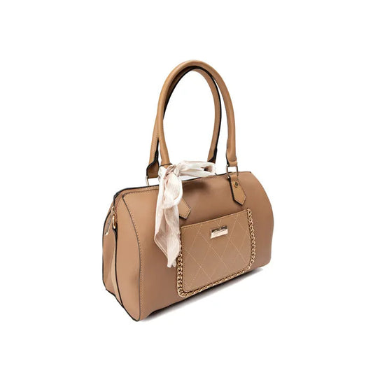 Beige Shoulder Duffel Bag with Scarf