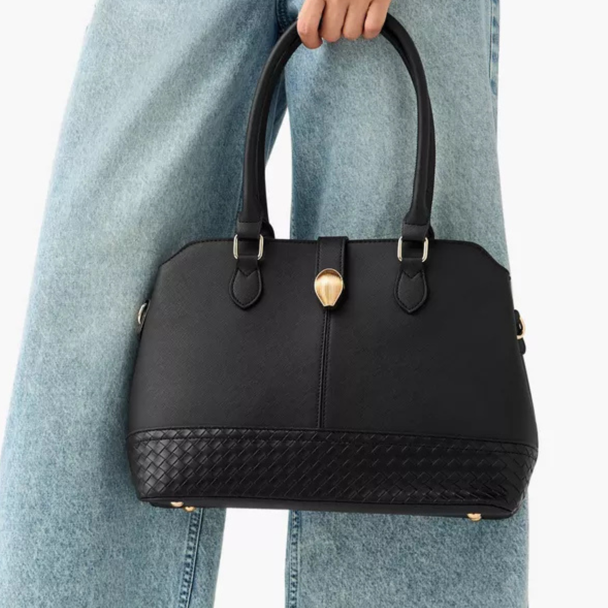 Smart Black 3-in-1 Bag Set with tote, wallet & crossbody in soft leather-look finish and gold accents. Stylish, spacious, perfect for daily HK fashion.