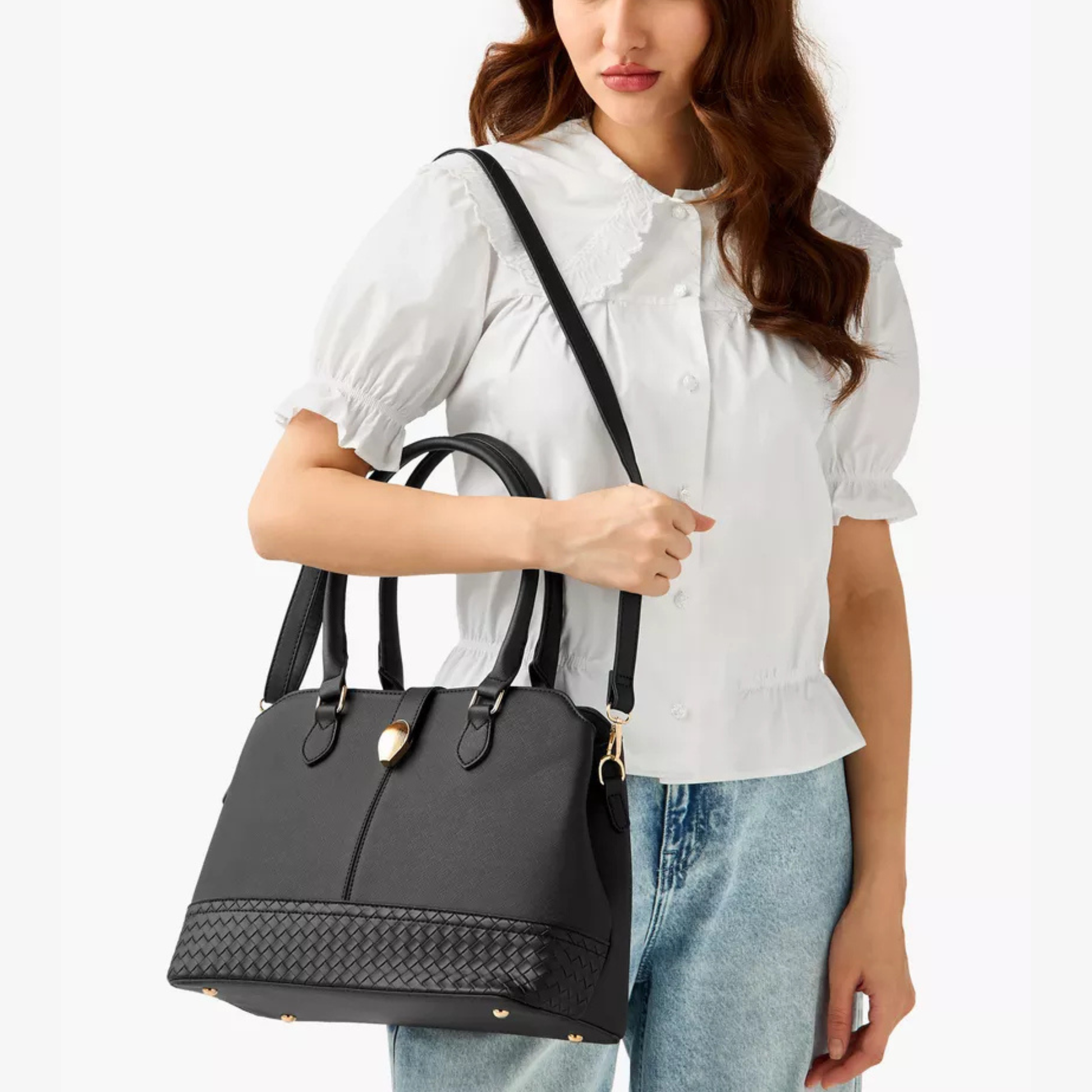 Smart Black 3-in-1 Bag Set with tote, wallet & crossbody in soft leather-look finish and gold accents. Stylish, spacious, perfect for daily HK fashion.