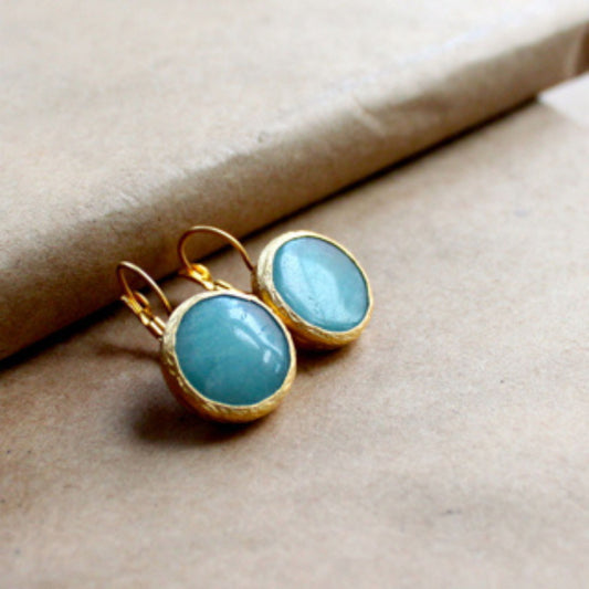 Aqua Coin Earrings in Aquamarine Blue