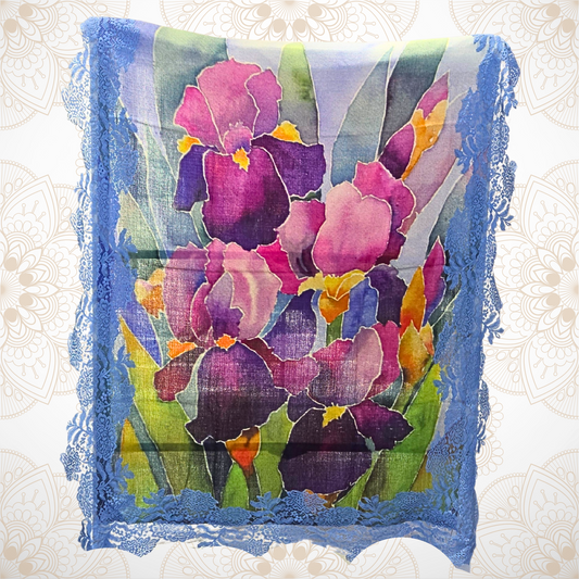 Blue Iris Pashmina Stole with Blue Lace