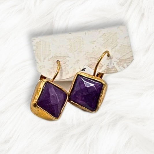 The Square Drop Earrings in Purple Amethyst
