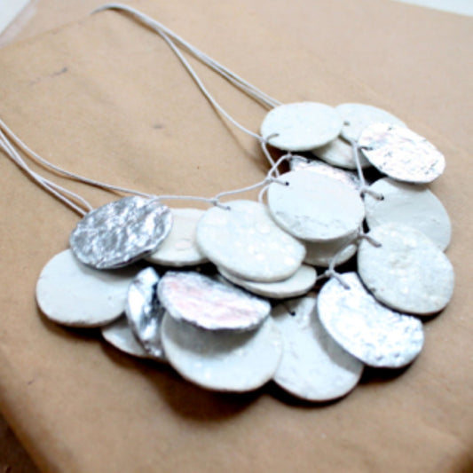 White & Silver finish "Sea Shell Disc" Necklace