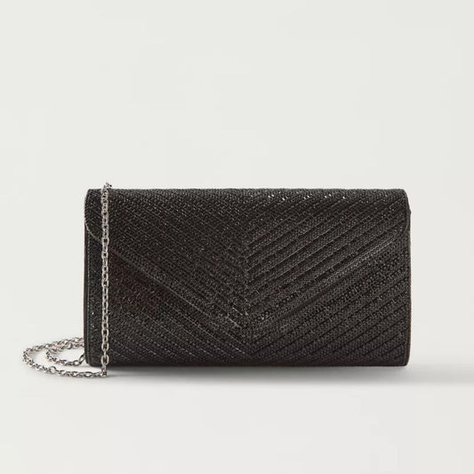 Black Embellished Clutch with Detachable Chain Strap