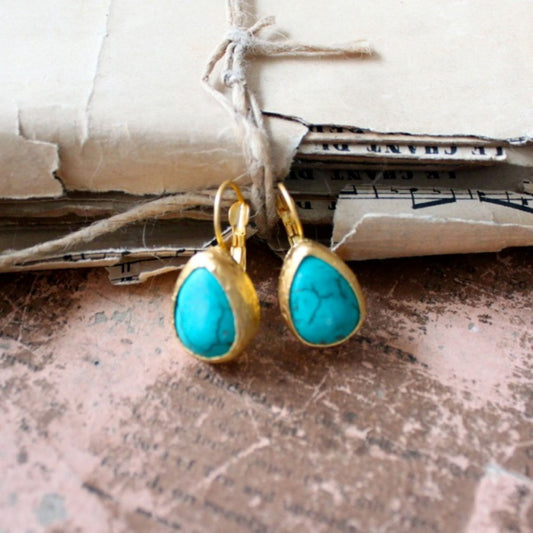 The Jewelled Teardrop Earrings (Large) in Turquoise