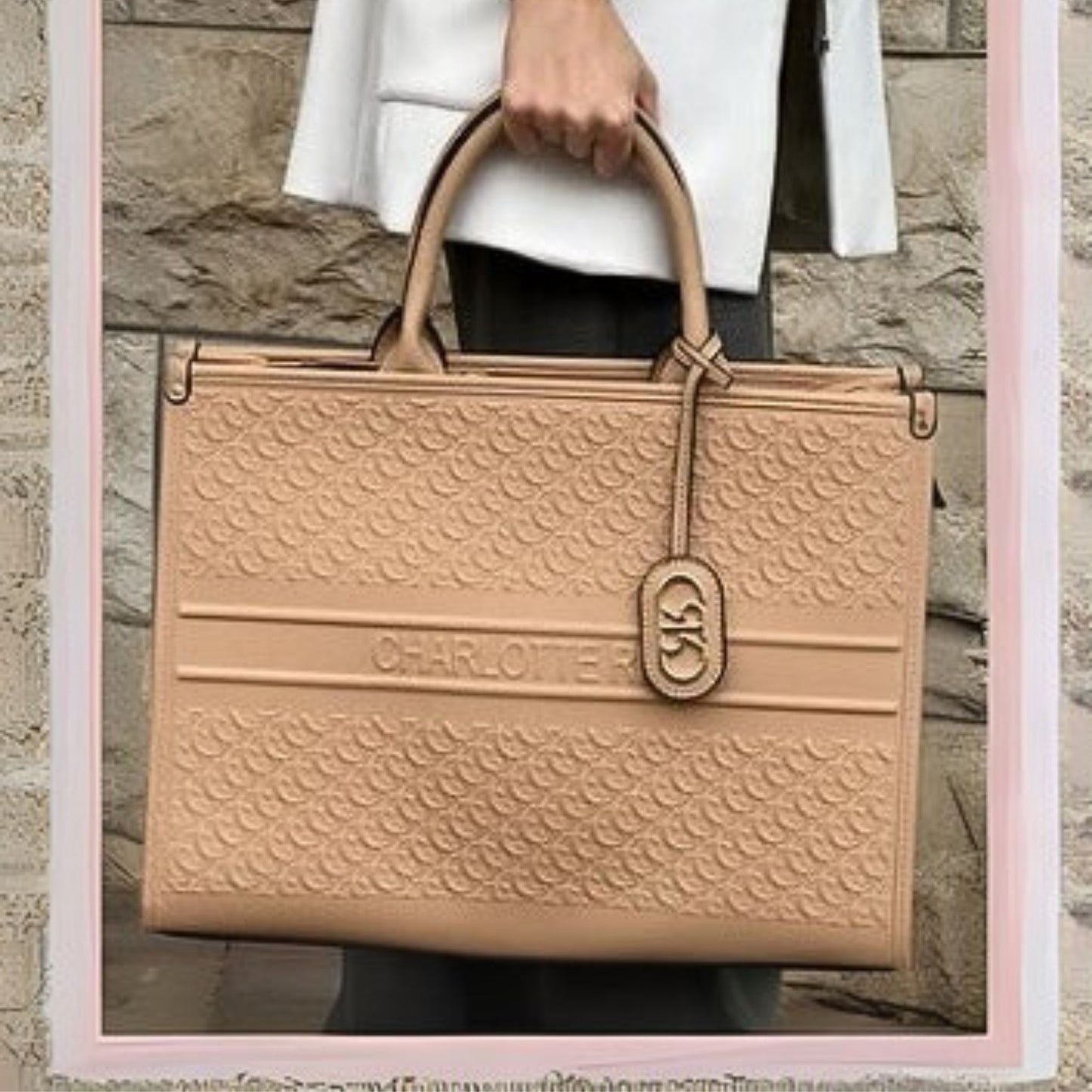 Beige CR Tote Satchel Book Bag