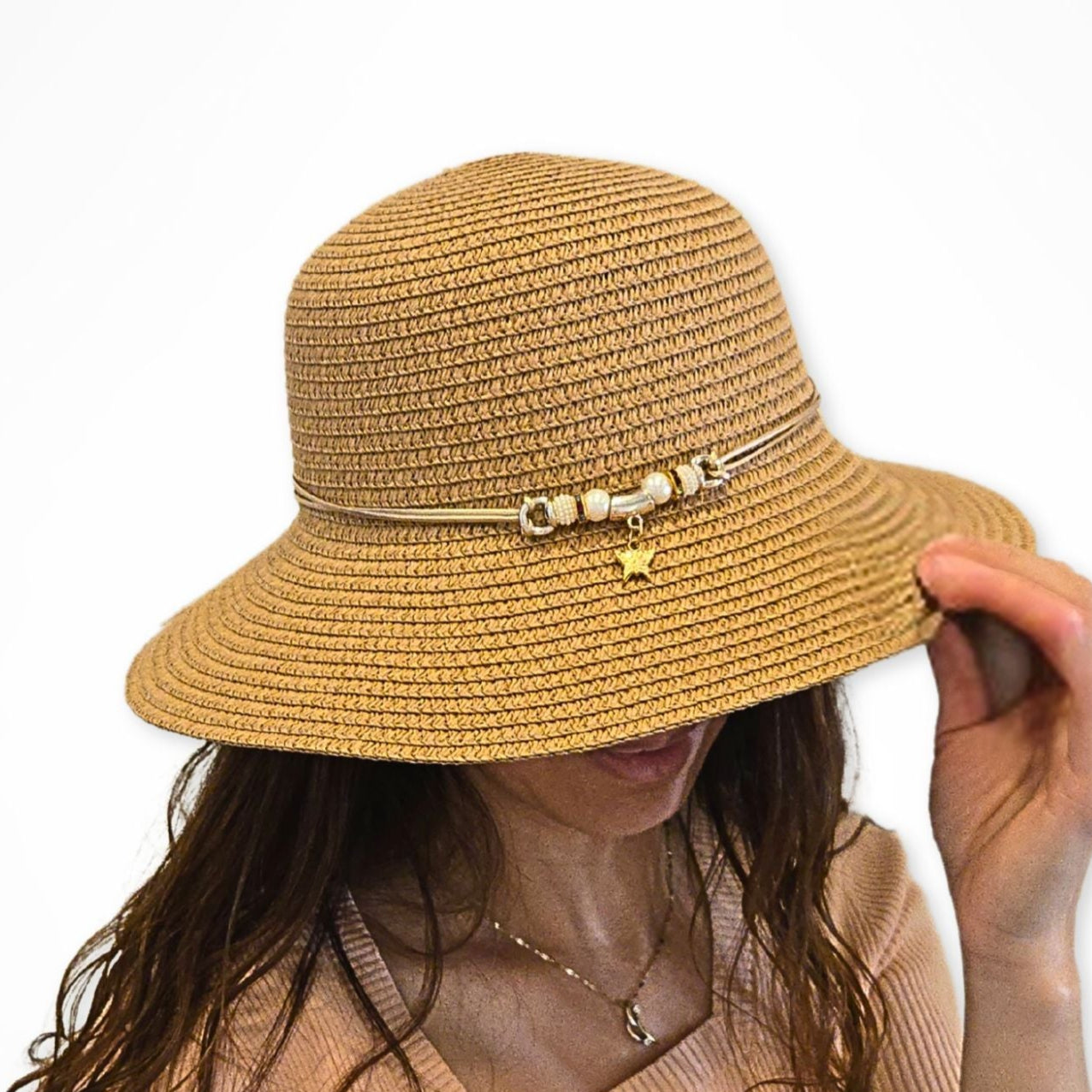 Butterfly & Pearls Straw Hat