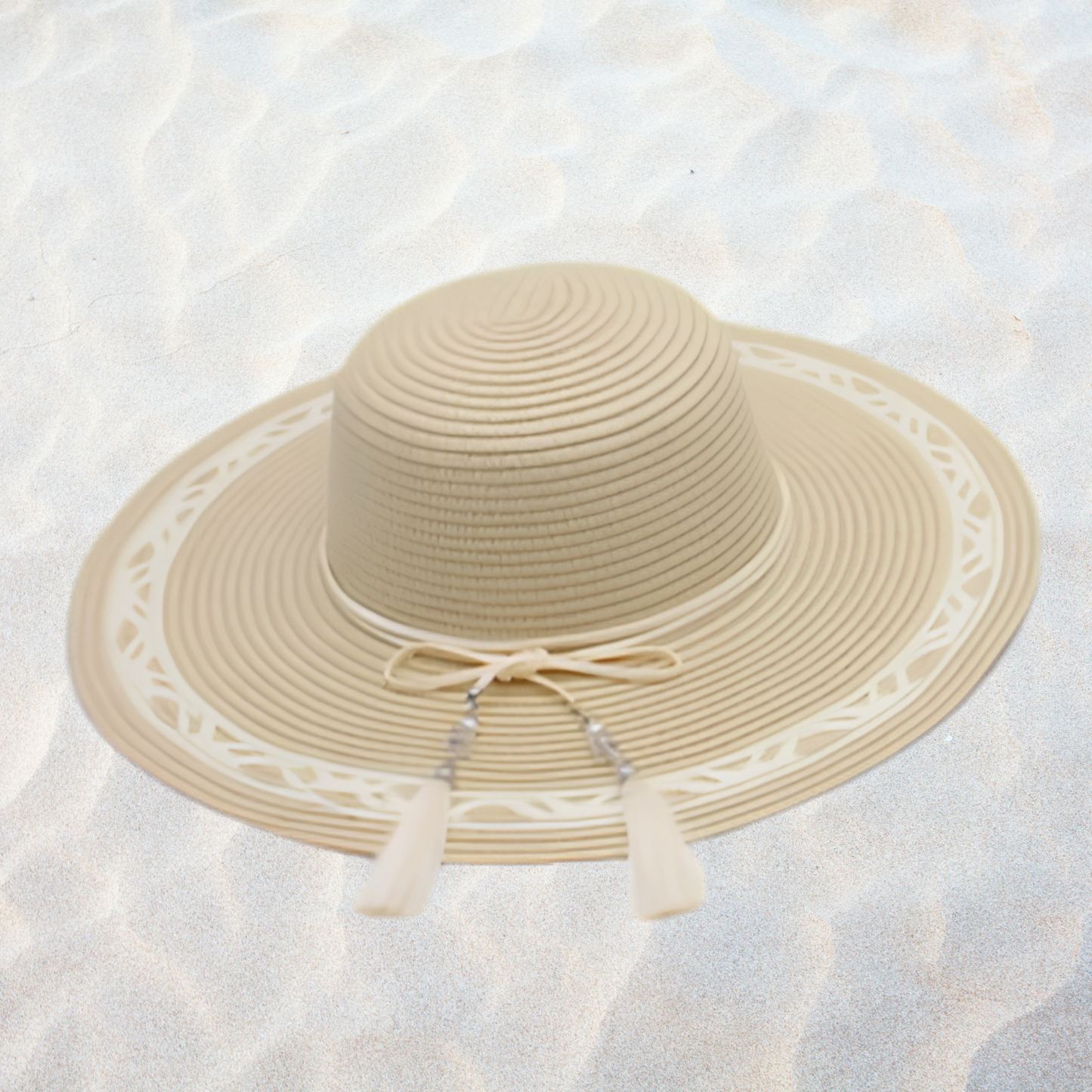 Wide Brim Straw Sun Hat with Tassel Trim