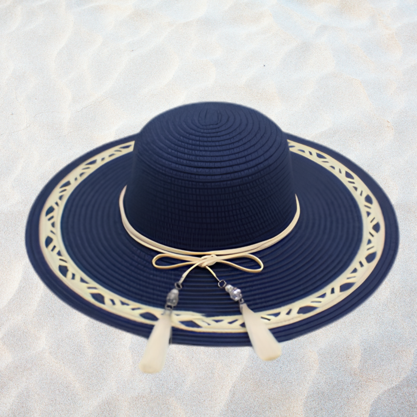 Wide Brim Straw Sun Hat with Tassel Trim