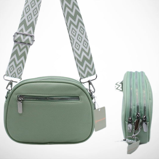 Green Crossbody with Woven Strap