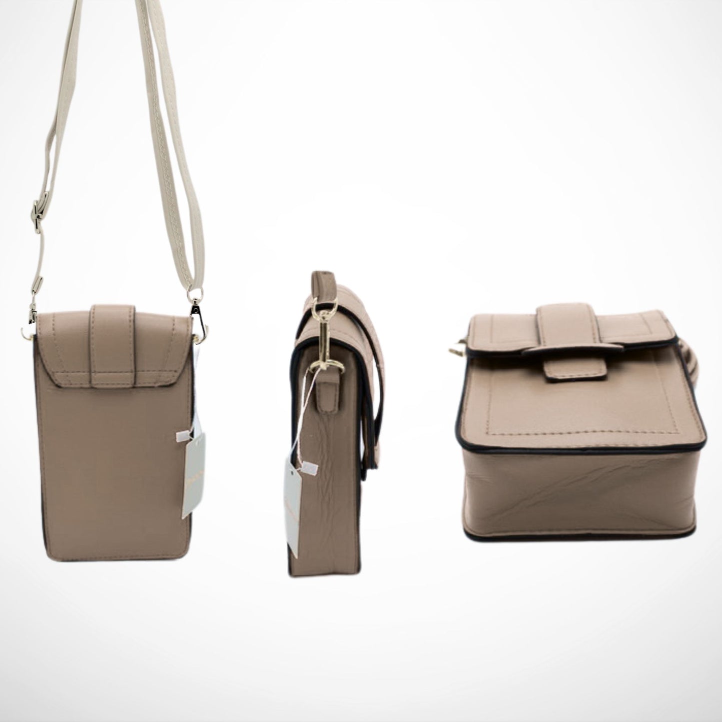 Beige Quilted Telephone Crossbody