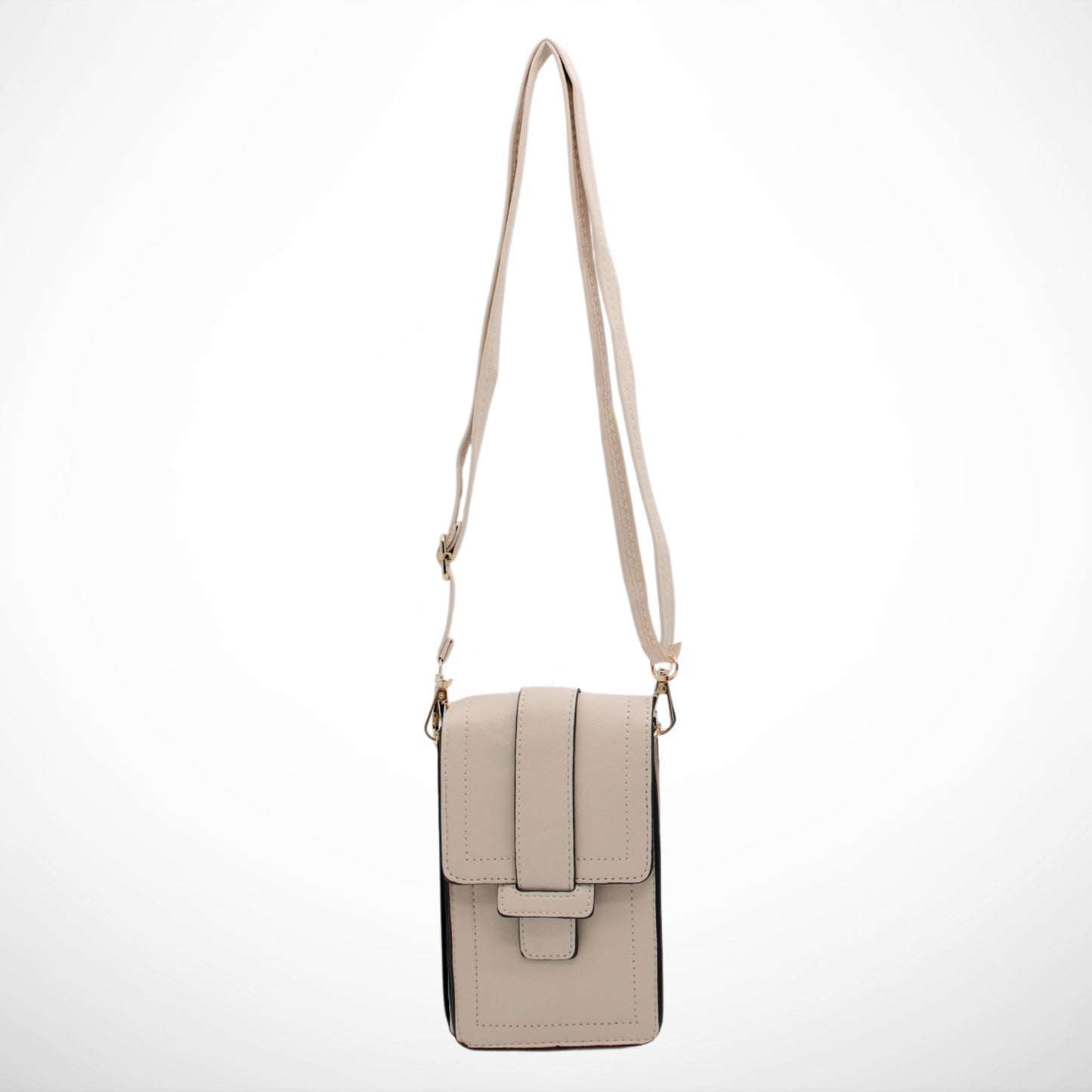 Beige Quilted Telephone Crossbody