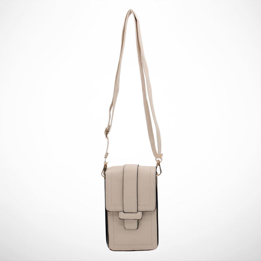 Beige Quilted Telephone Crossbody