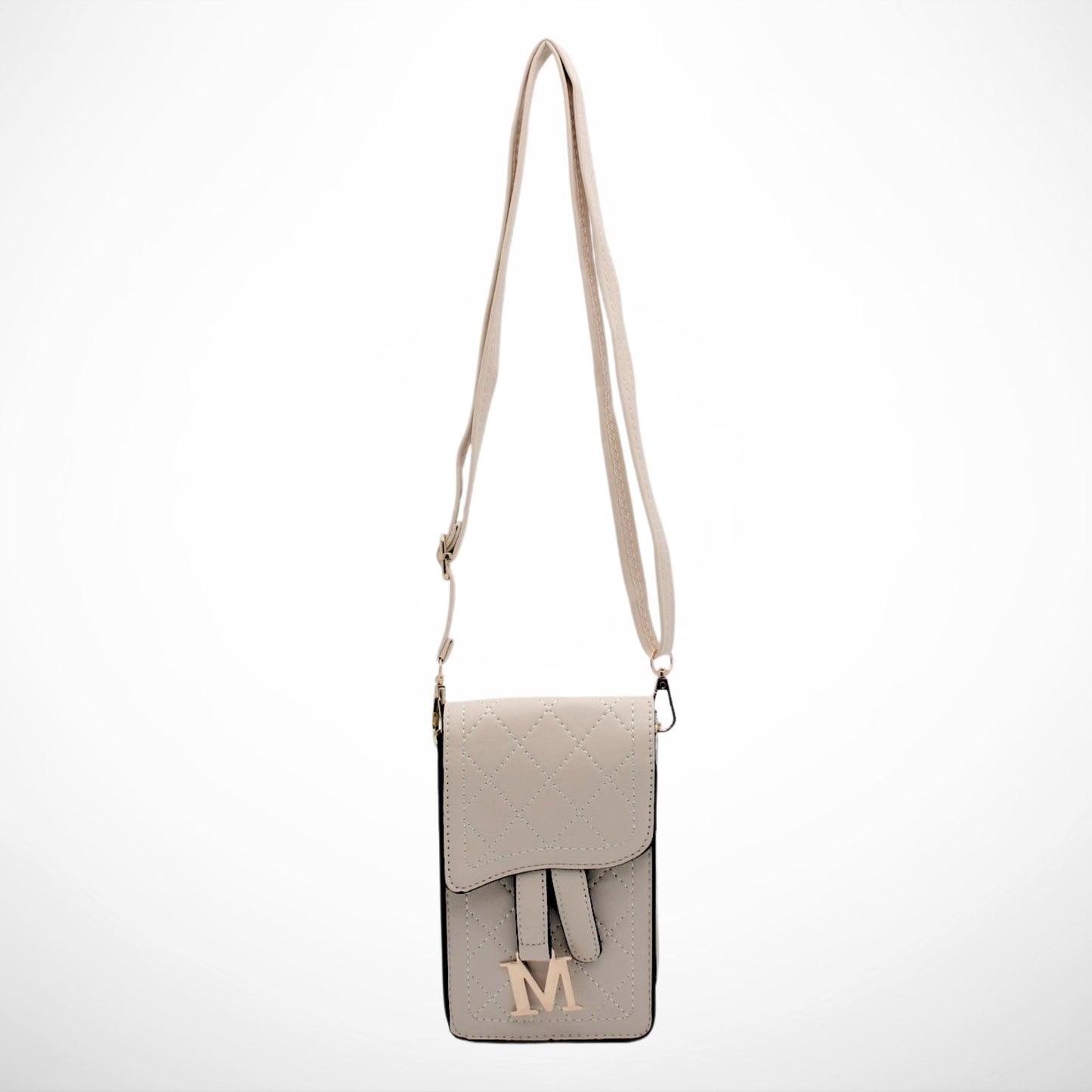 Beige "M" Quilted Telephone Crossbody