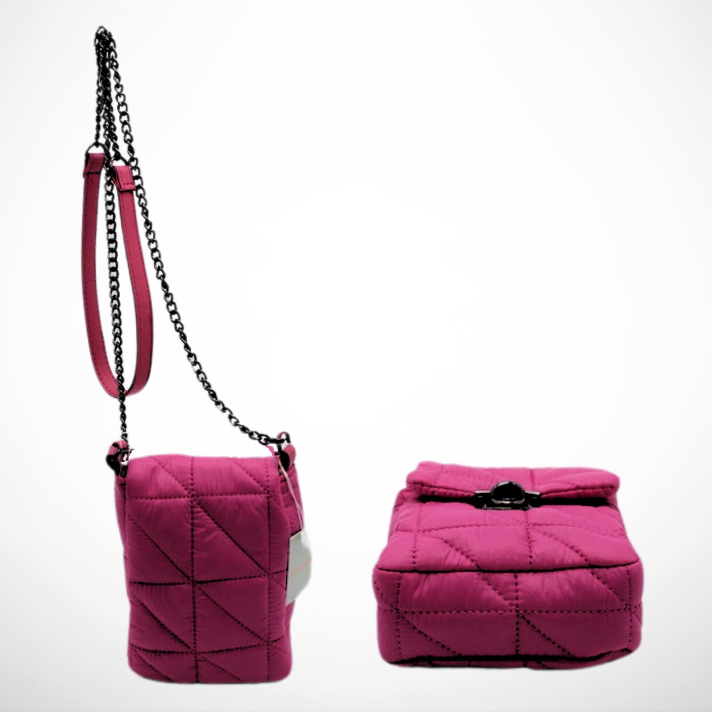 Hot Pink Quilted Telephone Crossbody with Chain