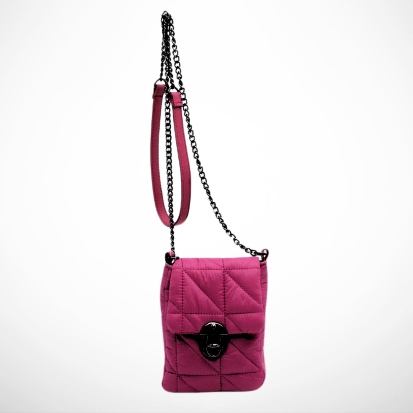 Hot Pink Quilted Telephone Crossbody with Chain