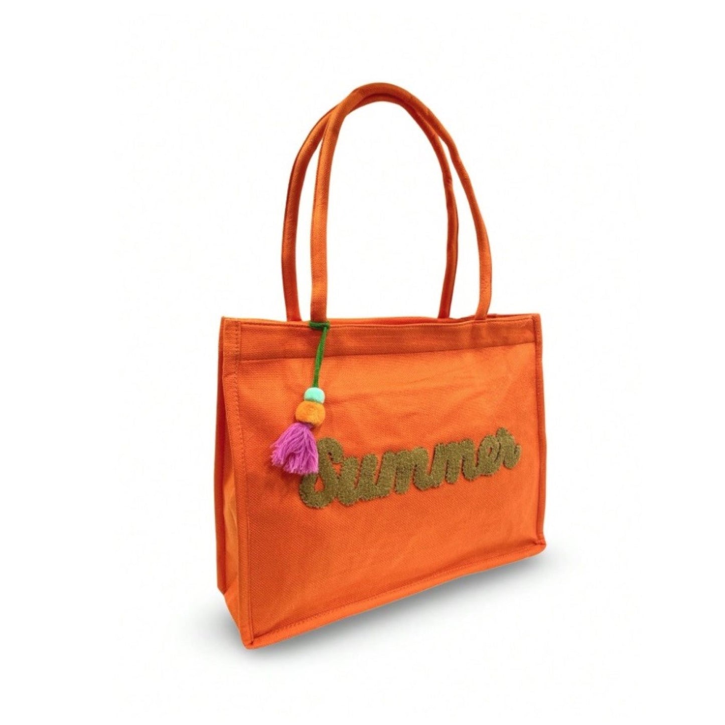 Orange Canvas Bag + Pompoms