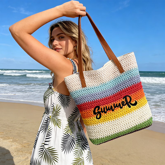 Crochet Woven Summer Ombre Tote Bag