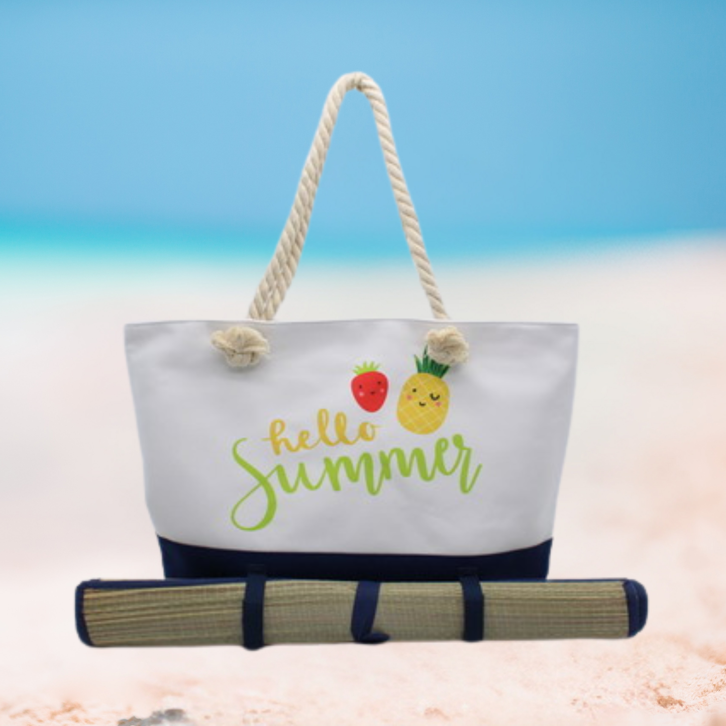 Summer Beach Tote with Mat Holder