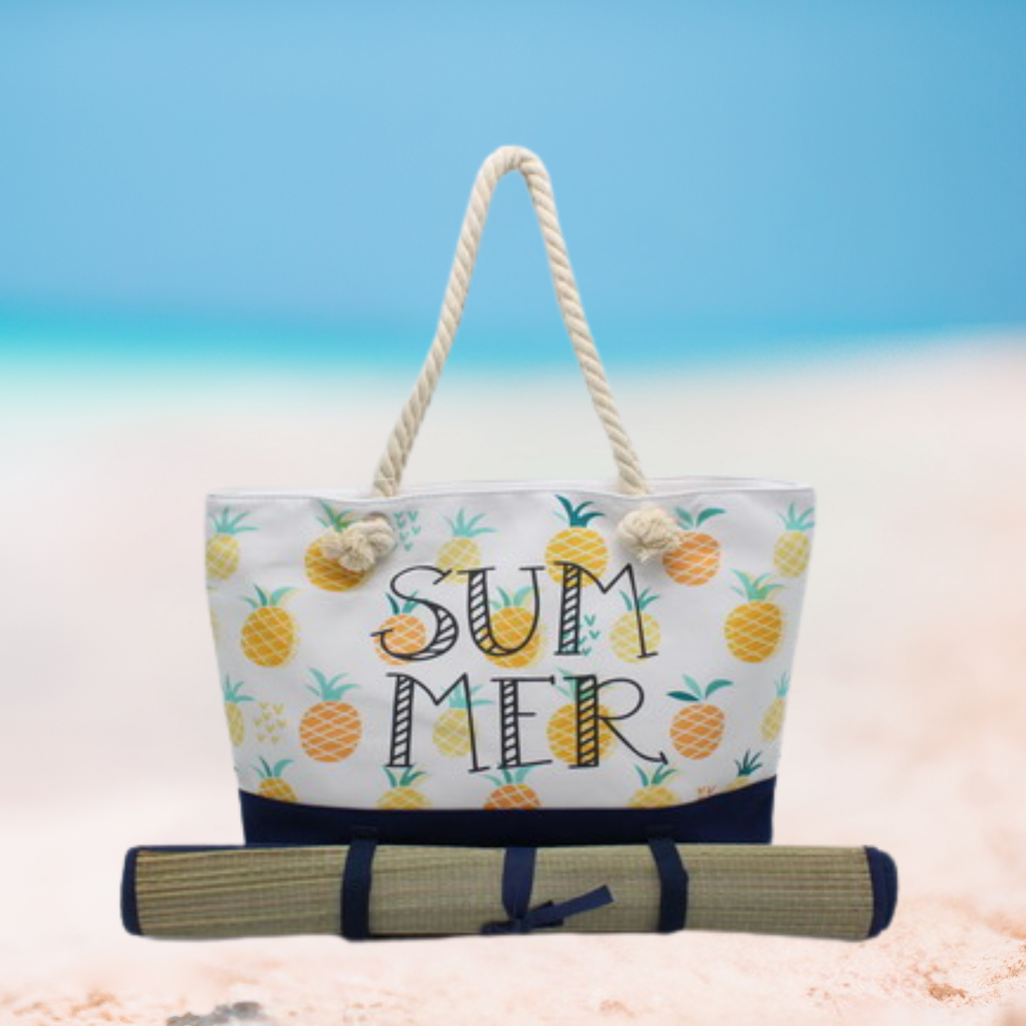 Summer Beach Tote with Mat Holder
